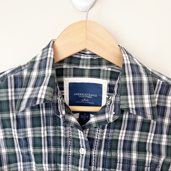 American Eagle Vintage Menswear Style Plaid Button Down 2 XS - Picture 2 of 11